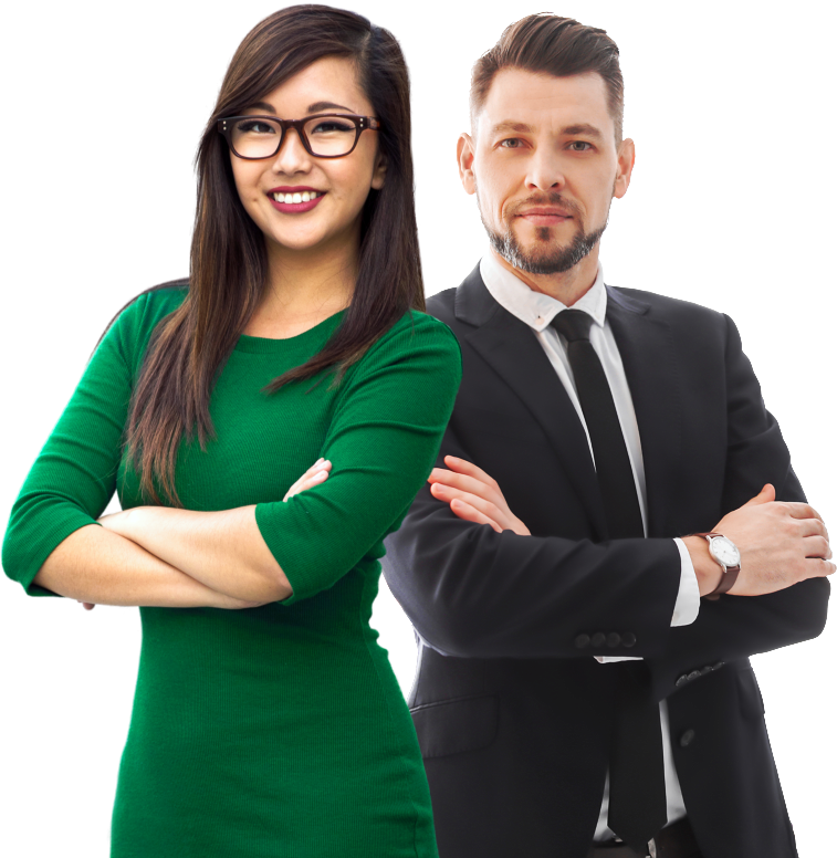 Two people pose